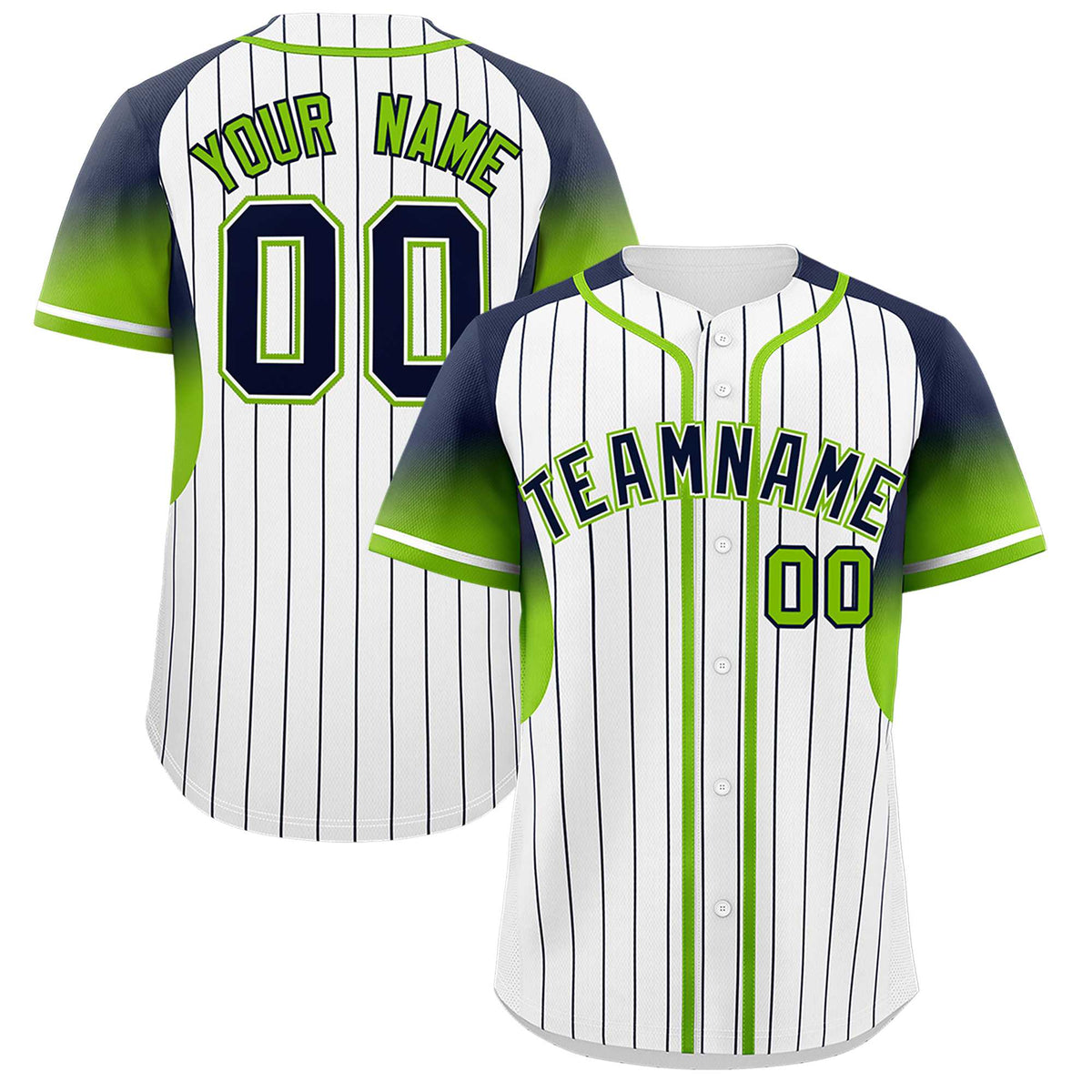 Custom White Navy Stripe Fashion Sleeves Gradient Authentic Baseball Jersey