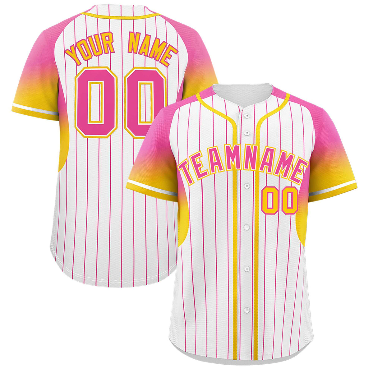 Custom White Pink Stripe Fashion Sleeves Gradient Authentic Baseball Jersey