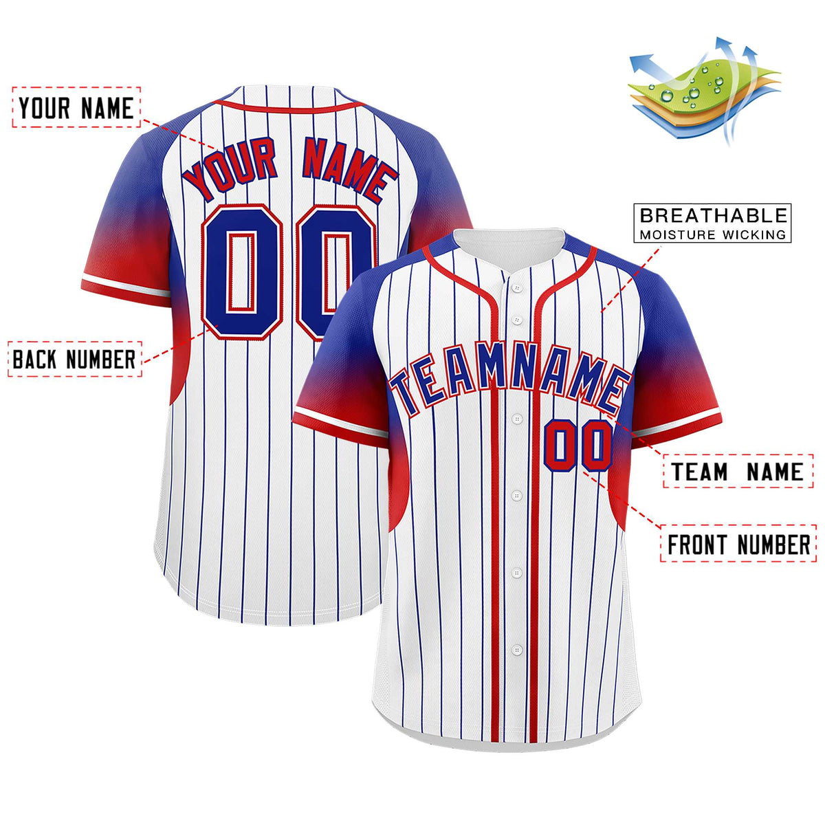 Custom White Royal Stripe Fashion Sleeves Gradient Authentic Baseball Jersey