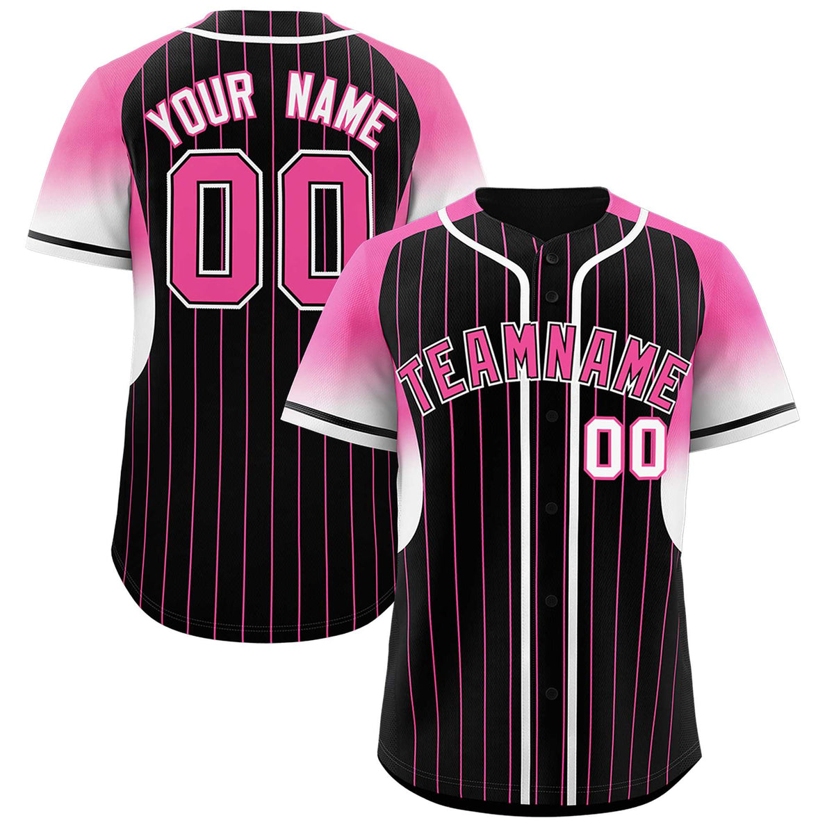 Custom Black Pink Stripe Fashion Sleeves Gradient Authentic Baseball Jersey