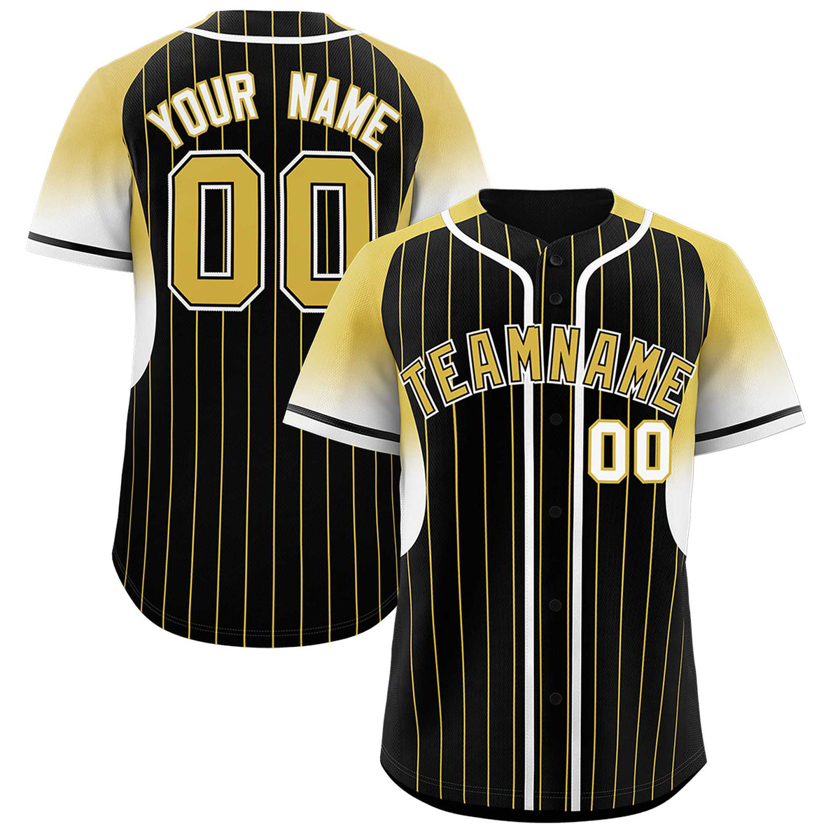 Custom Black Old Gold Stripe Fashion Sleeves Gradient Authentic Baseball Jersey