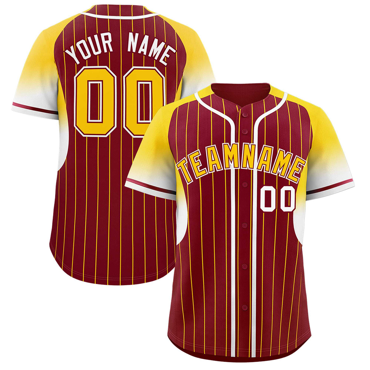 Custom Crimson Gold Stripe Fashion Sleeves Gradient Authentic Baseball Jersey
