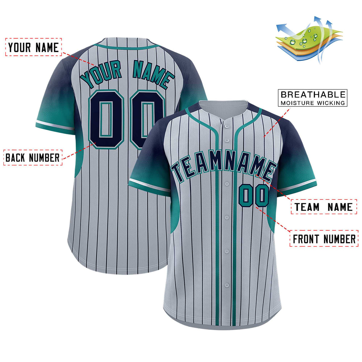 Custom Silver Navy Stripe Fashion Sleeves Gradient Authentic Baseball Jersey