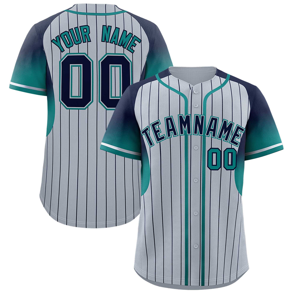 Custom Silver Navy Stripe Fashion Sleeves Gradient Authentic Baseball Jersey