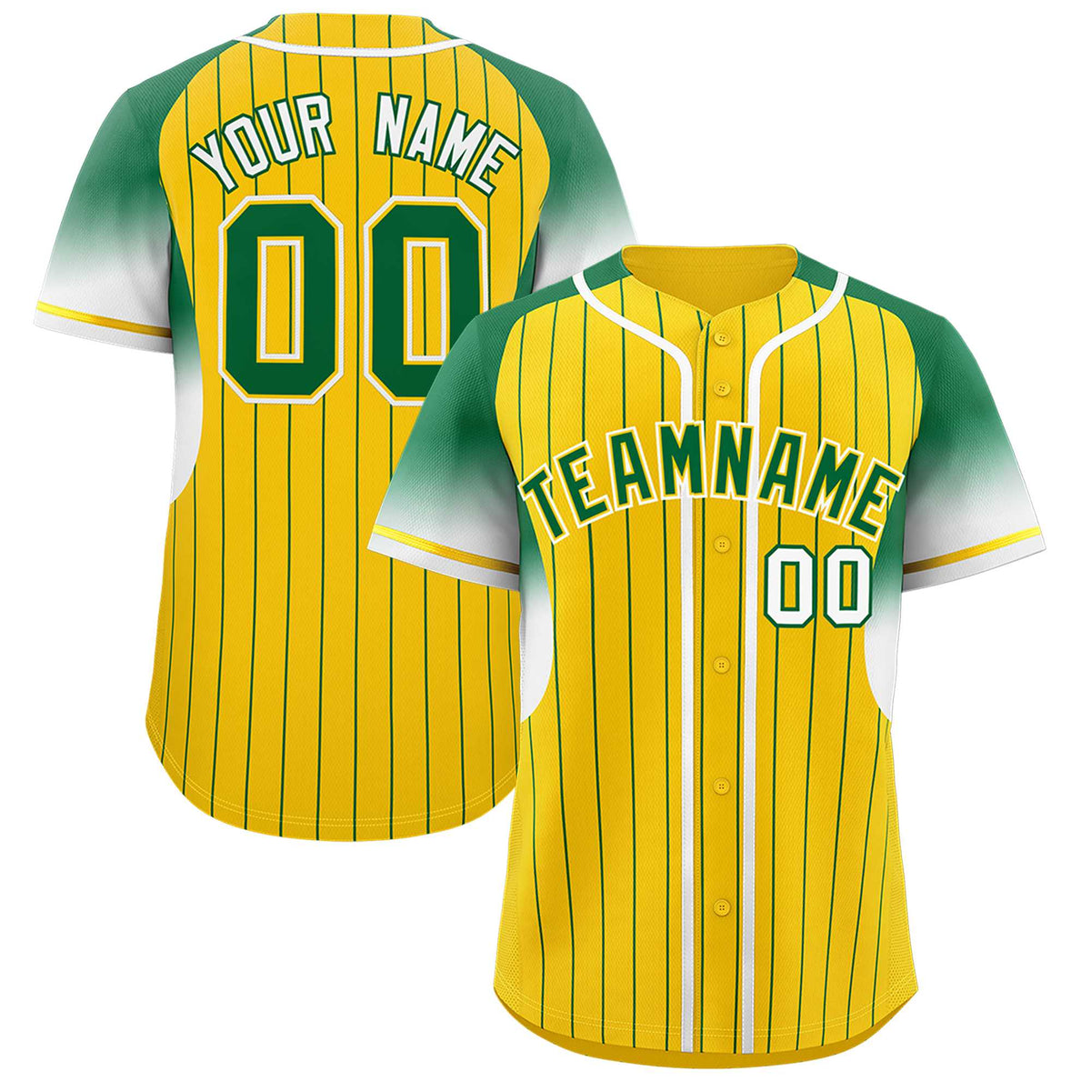 Custom Gold Kelly Green Stripe Fashion Sleeves Gradient Authentic Baseball Jersey