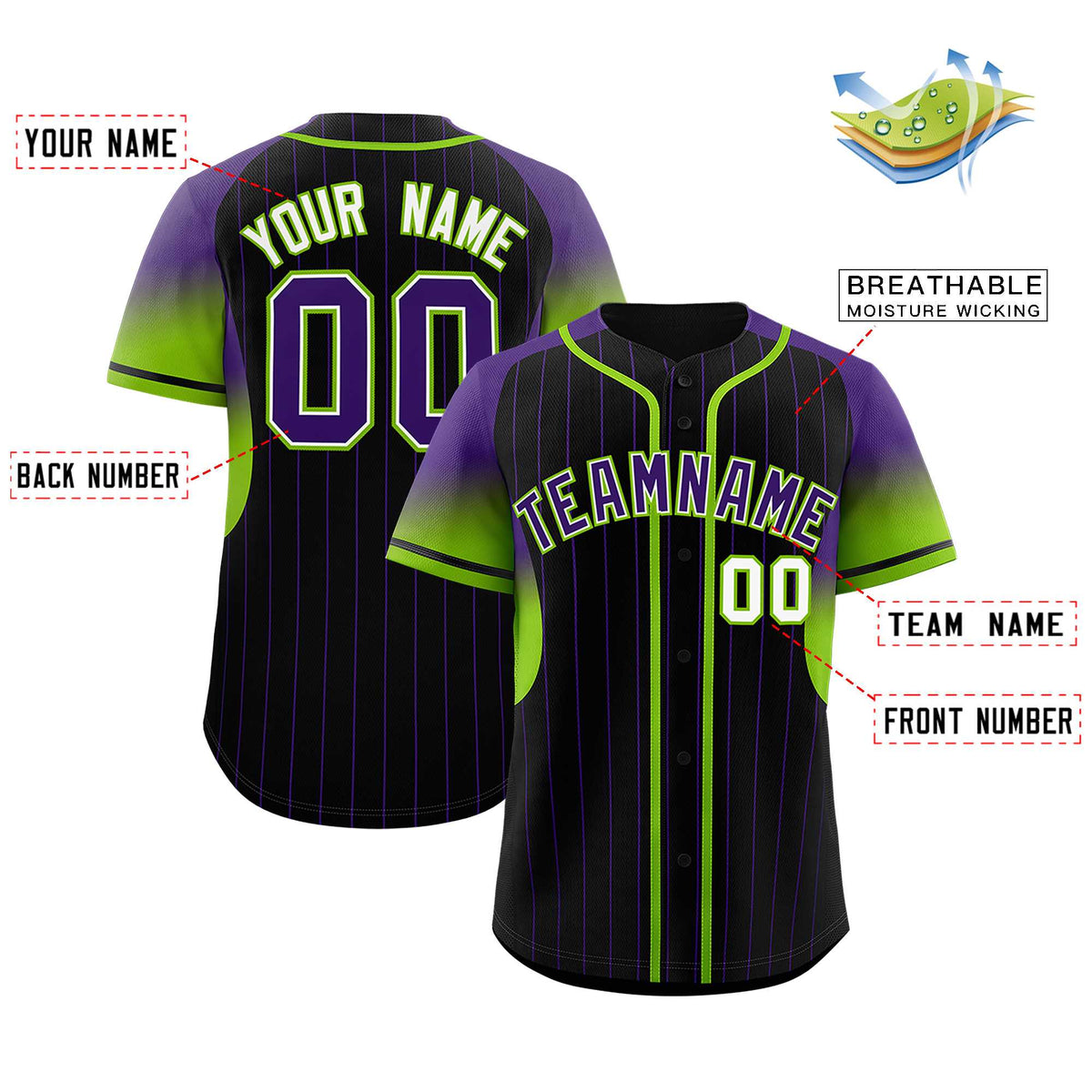 Custom Black Purple Stripe Fashion Sleeves Gradient Authentic Baseball Jersey