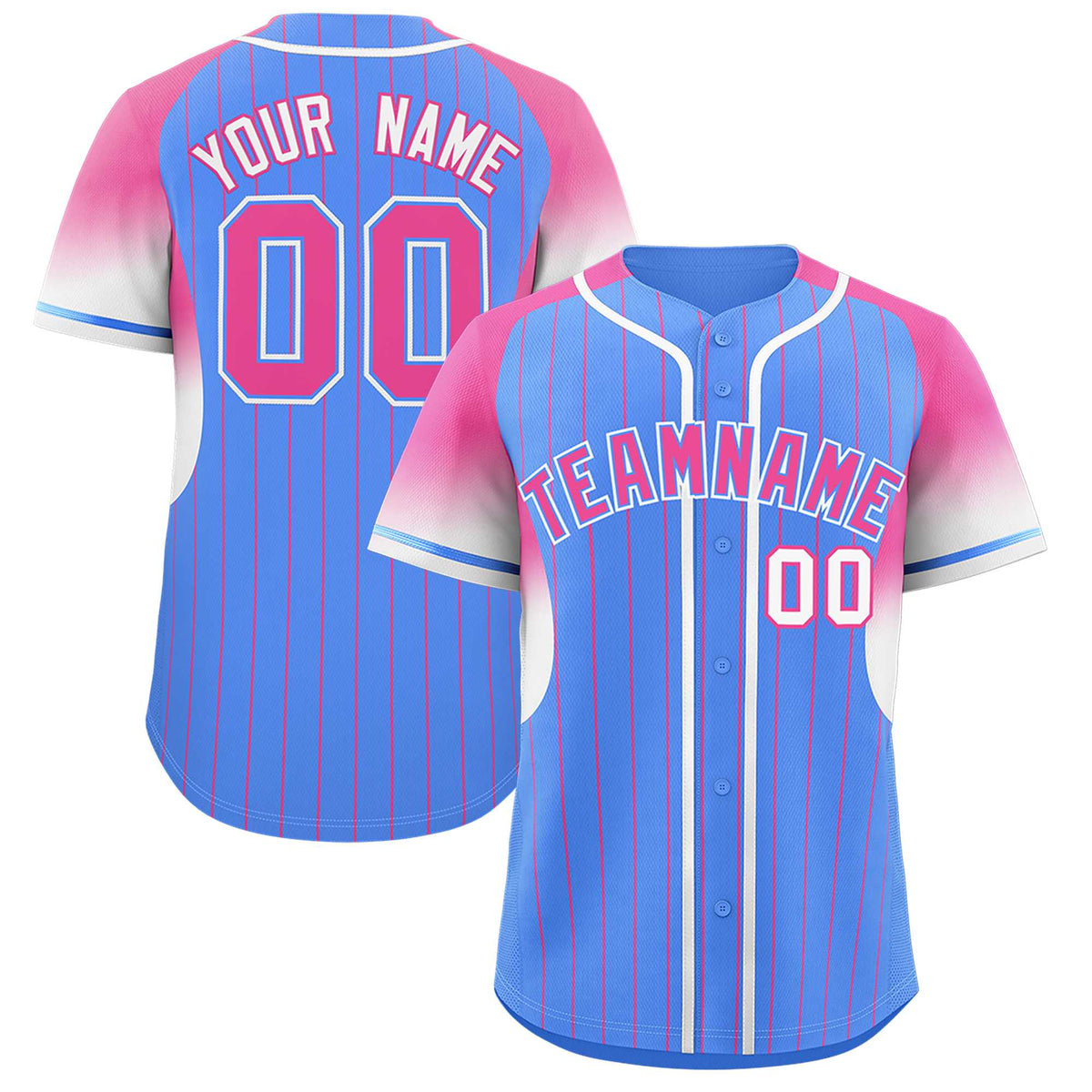 Custom Powder Blue Pink Stripe Fashion Sleeves Gradient Authentic Baseball Jersey