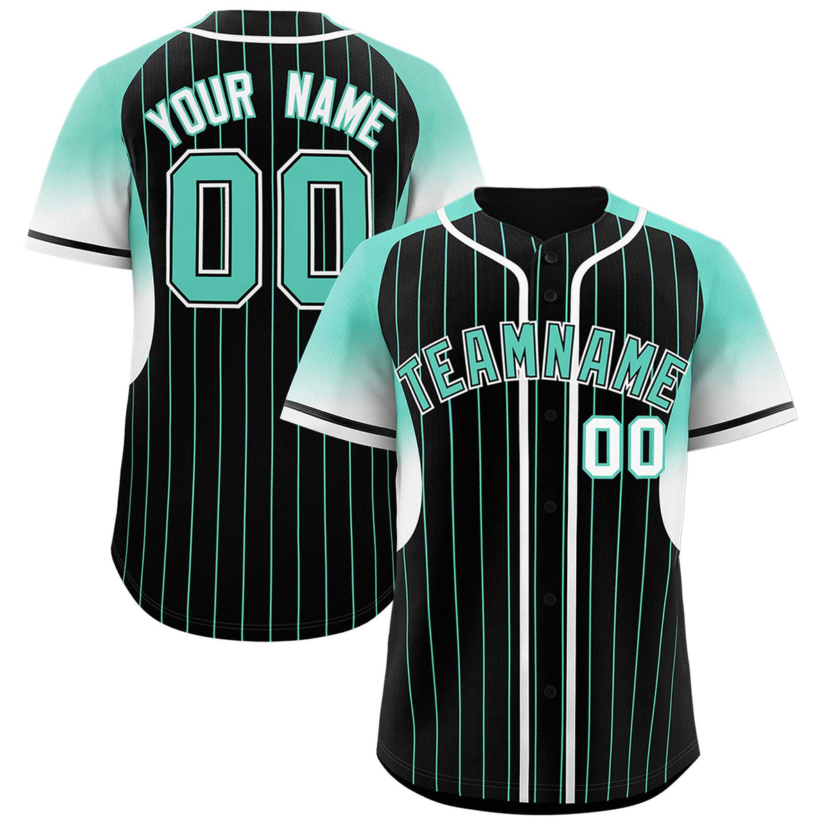 Custom Black Bright Green Stripe Fashion Sleeves Gradient Authentic Baseball Jersey