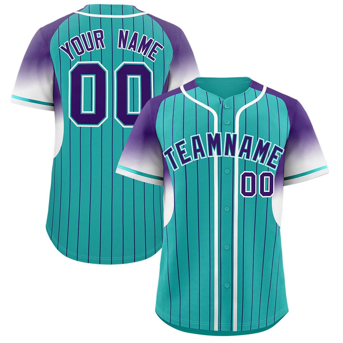 Custom Aqua Purple Stripe Fashion Sleeves Gradient Authentic Baseball Jersey
