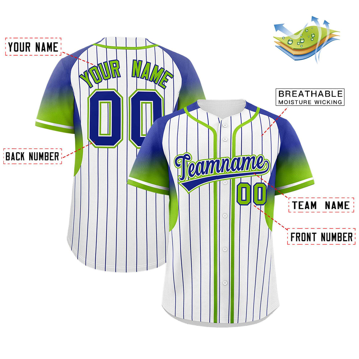 Custom White Royal Stripe Fashion Sleeves Gradient Authentic Baseball Jersey