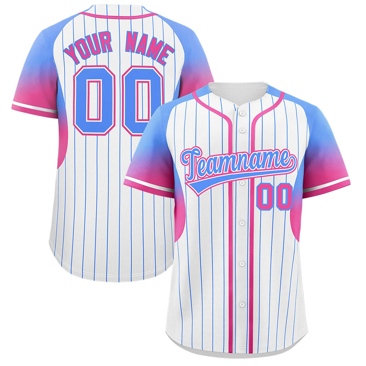 Custom White Powder Blue Stripe Fashion Sleeves Gradient Authentic Baseball Jersey