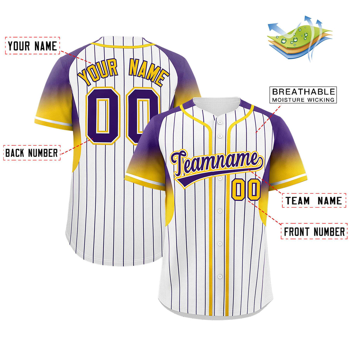 Custom White Purple Stripe Fashion Sleeves Gradient Authentic Baseball Jersey
