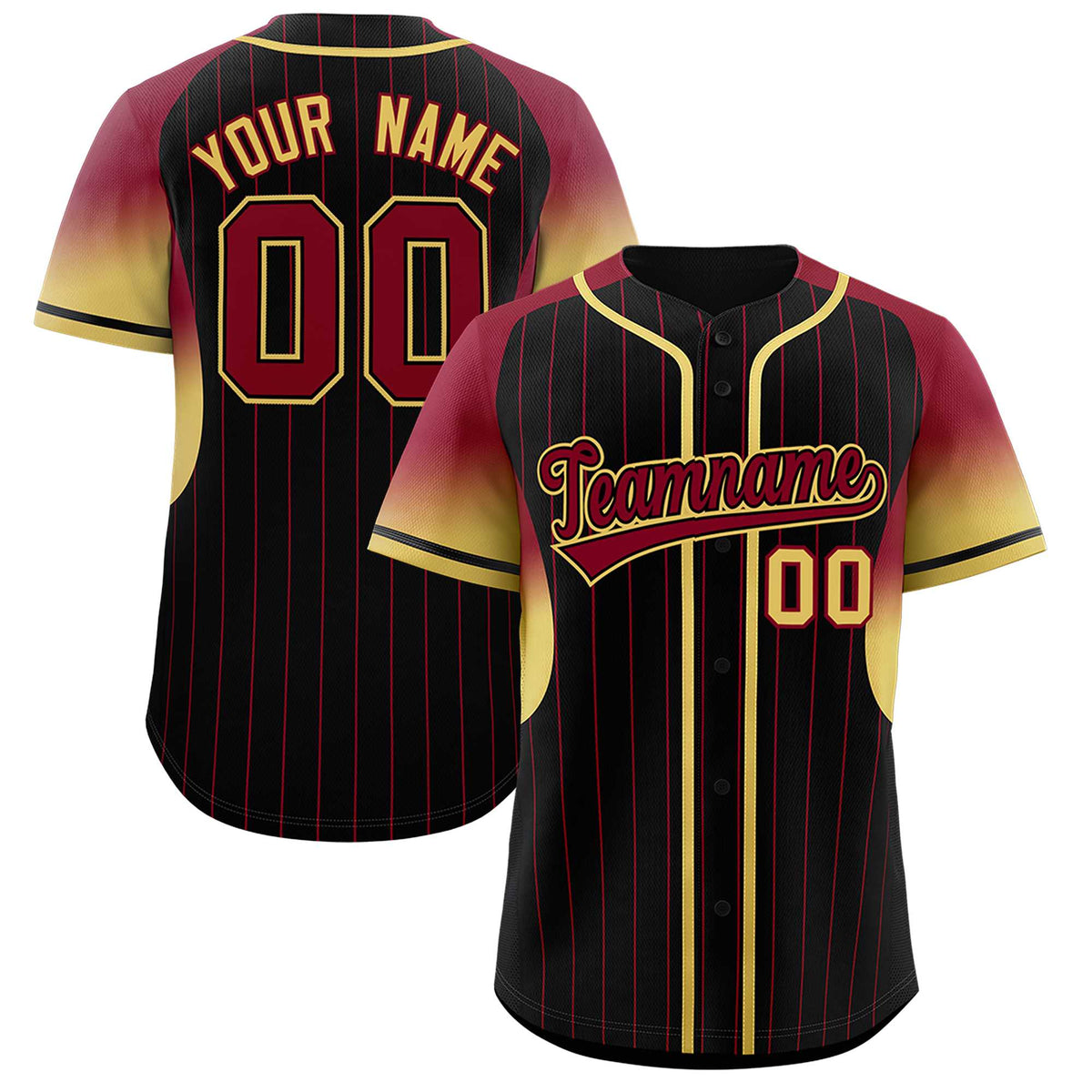 Custom Black Crimson Stripe Fashion Sleeves Gradient Authentic Baseball Jersey