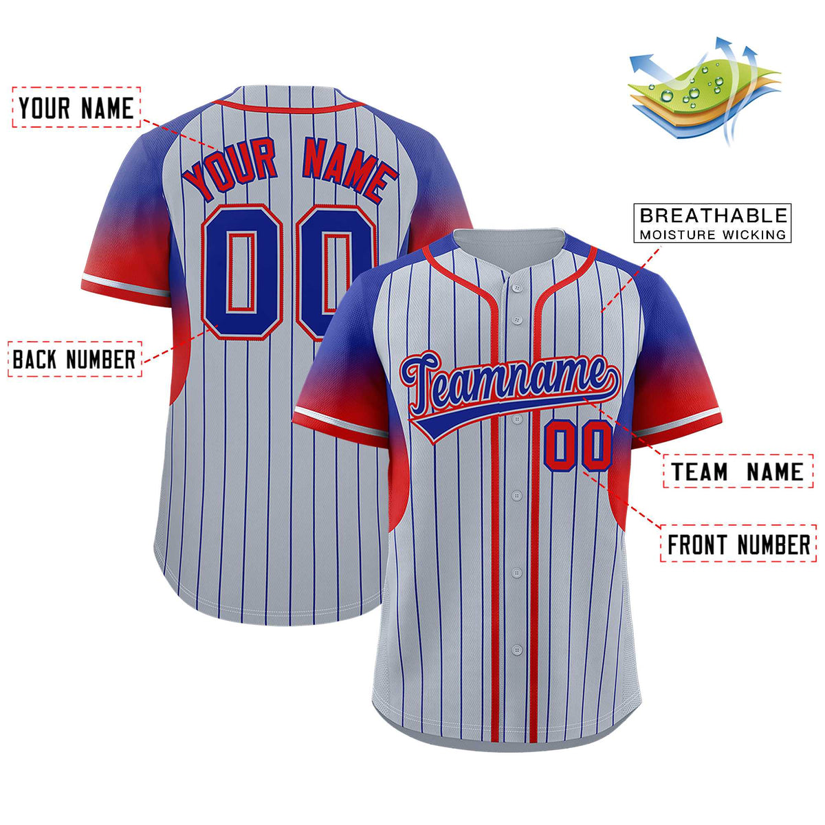 Custom Navy Royal Stripe Fashion Sleeves Gradient Authentic Baseball Jersey