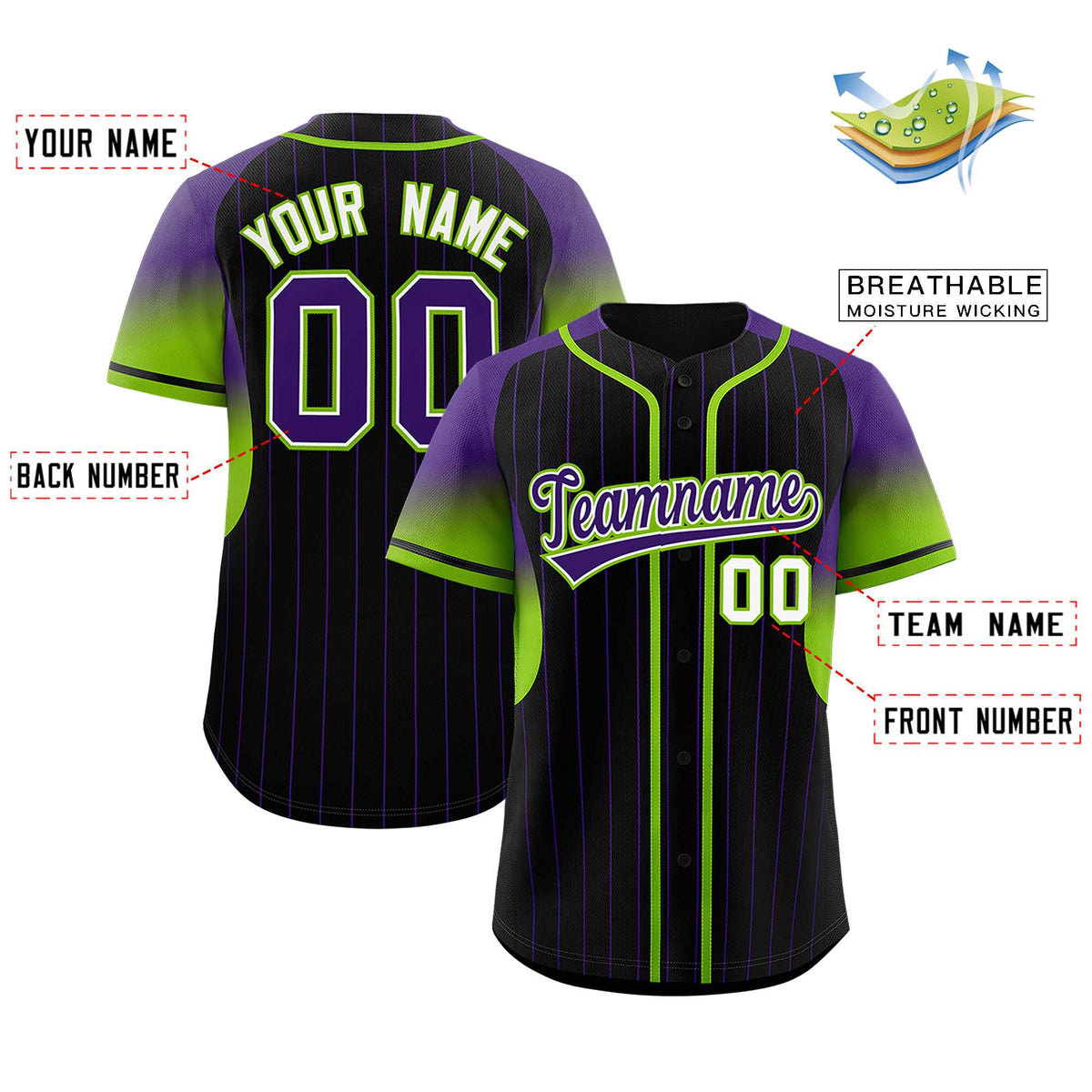 Custom Black Purple Stripe Fashion Sleeves Gradient Authentic Baseball Jersey