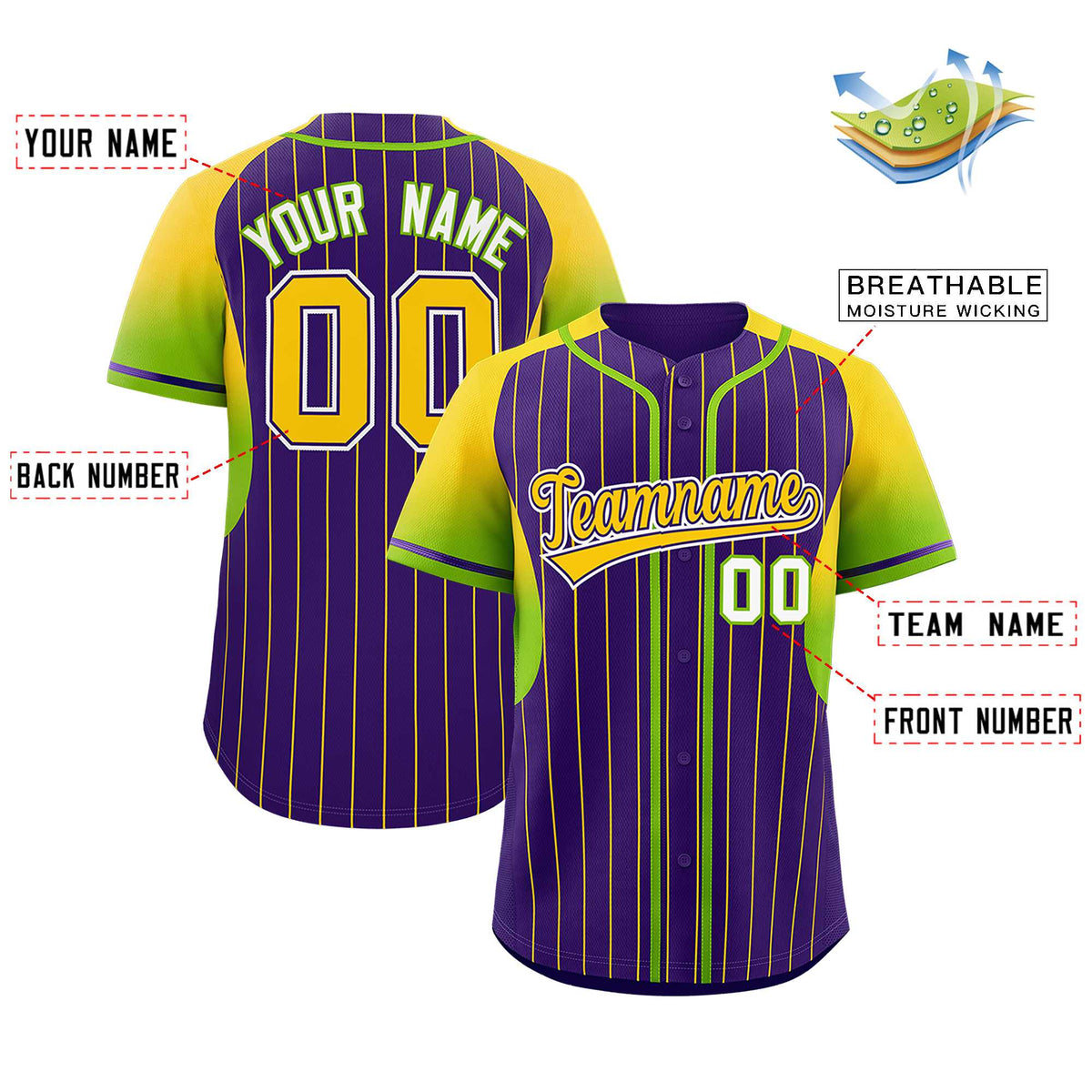 Custom Purple Gold Stripe Fashion Sleeves Gradient Authentic Baseball Jersey
