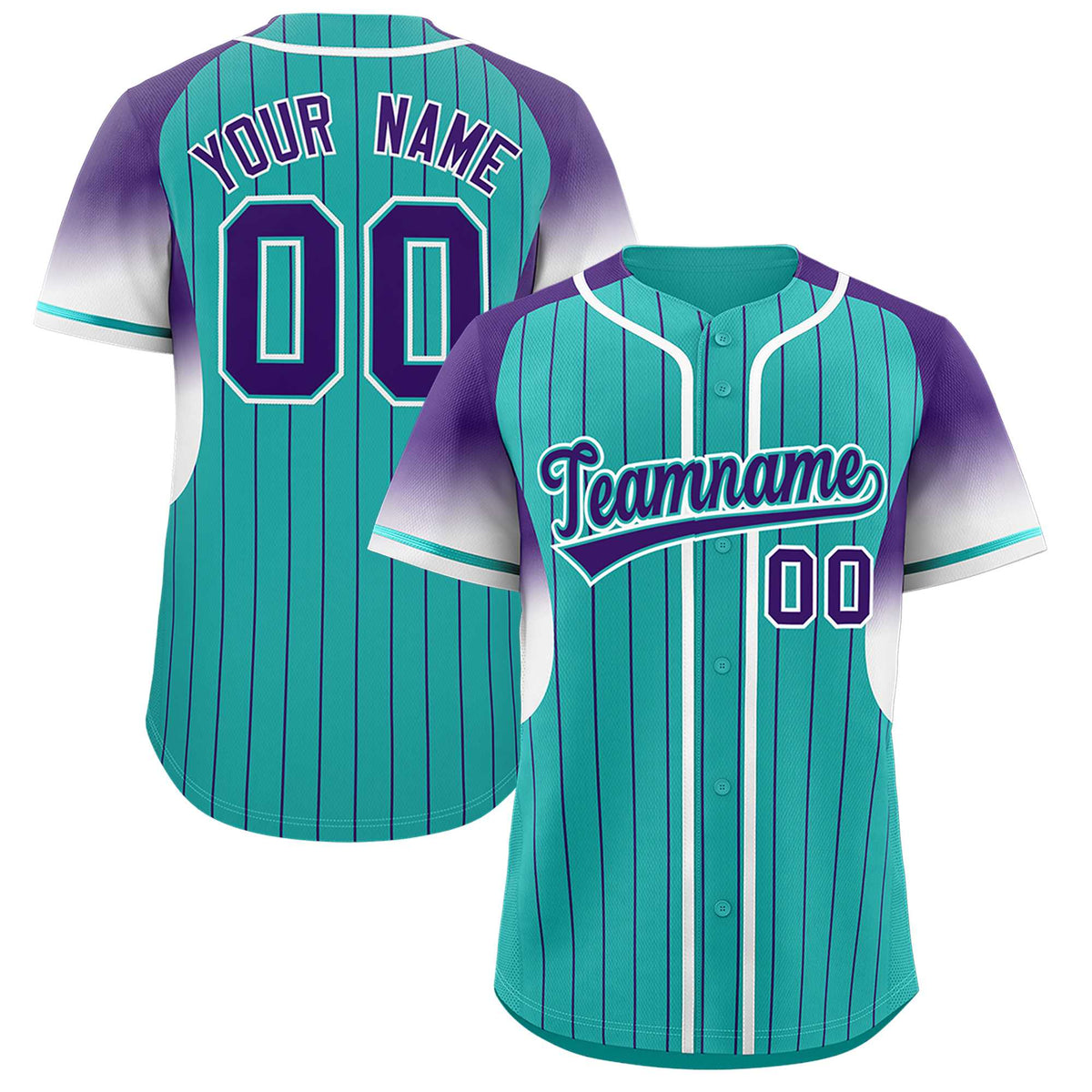 Custom Aqua Purple Stripe Fashion Sleeves Gradient Authentic Baseball Jersey