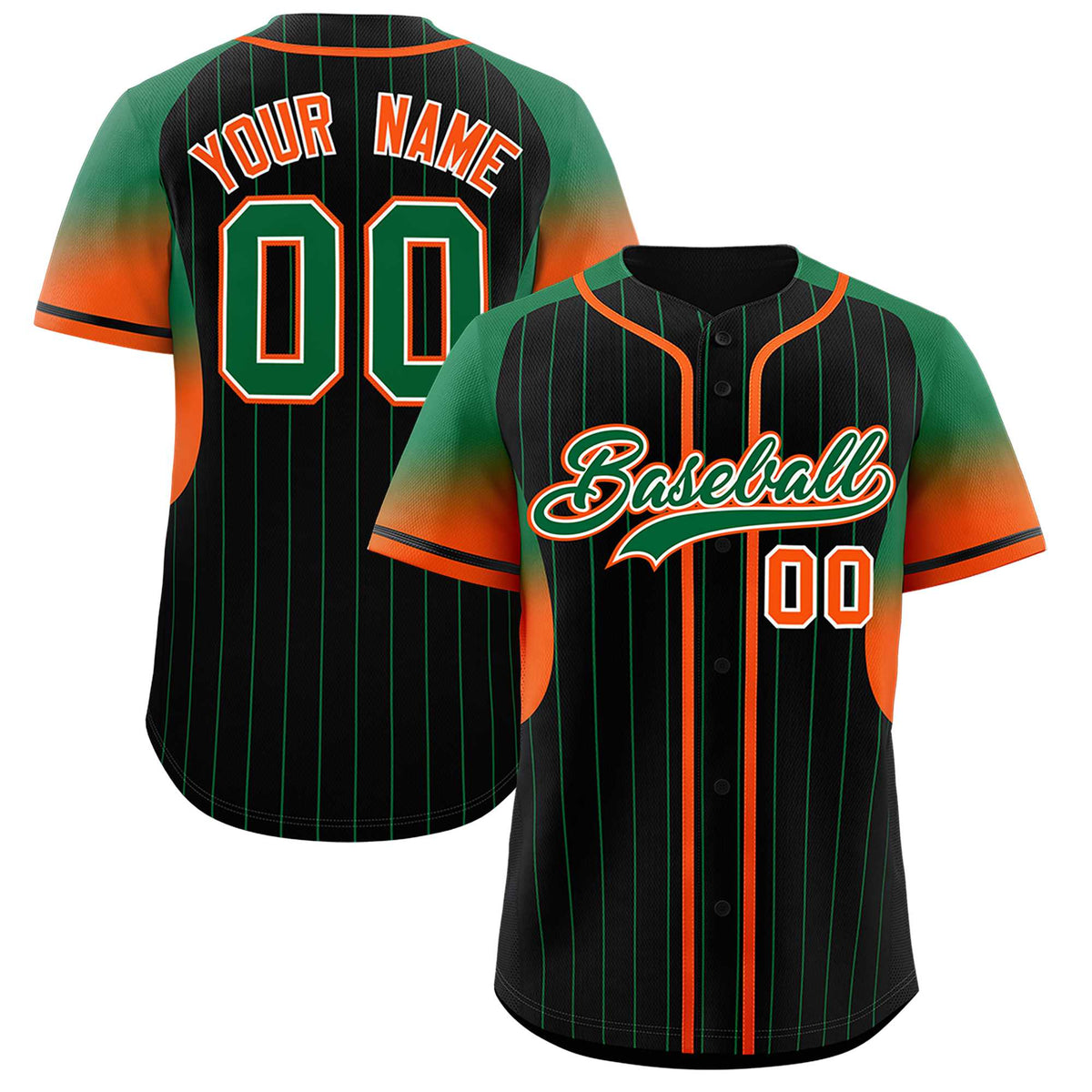 Custom Black Kelly Green Stripe Fashion Sleeves Gradient Authentic Baseball Jersey