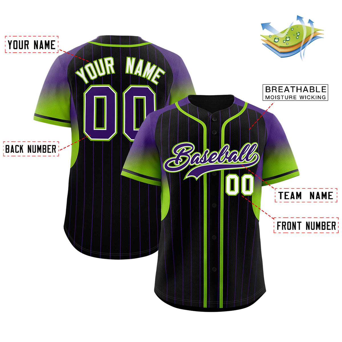 Custom Black Purple Stripe Fashion Sleeves Gradient Authentic Baseball Jersey