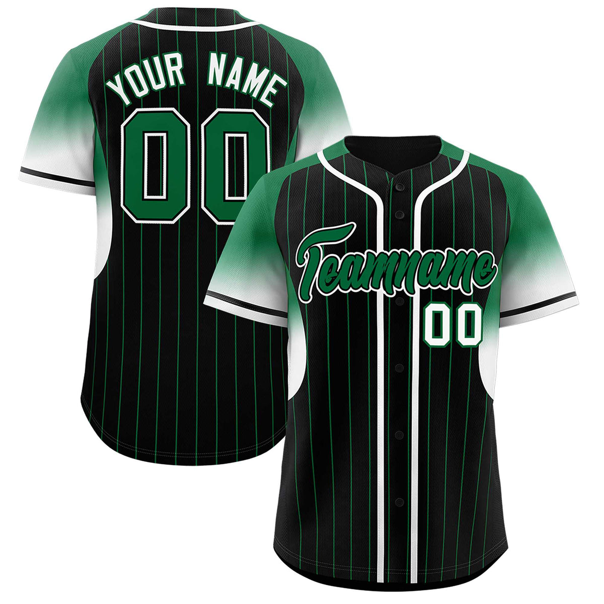 Custom Black Kelly Green Stripe Fashion Sleeves Gradient Authentic Baseball Jersey