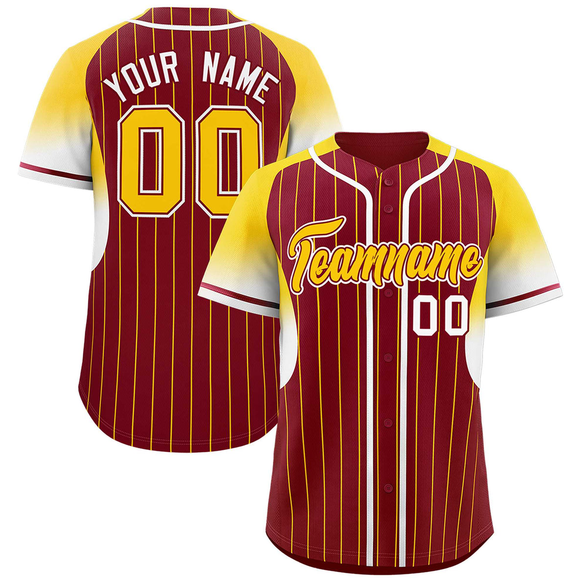 Custom Crimson Gold Stripe Fashion Sleeves Gradient Authentic Baseball Jersey