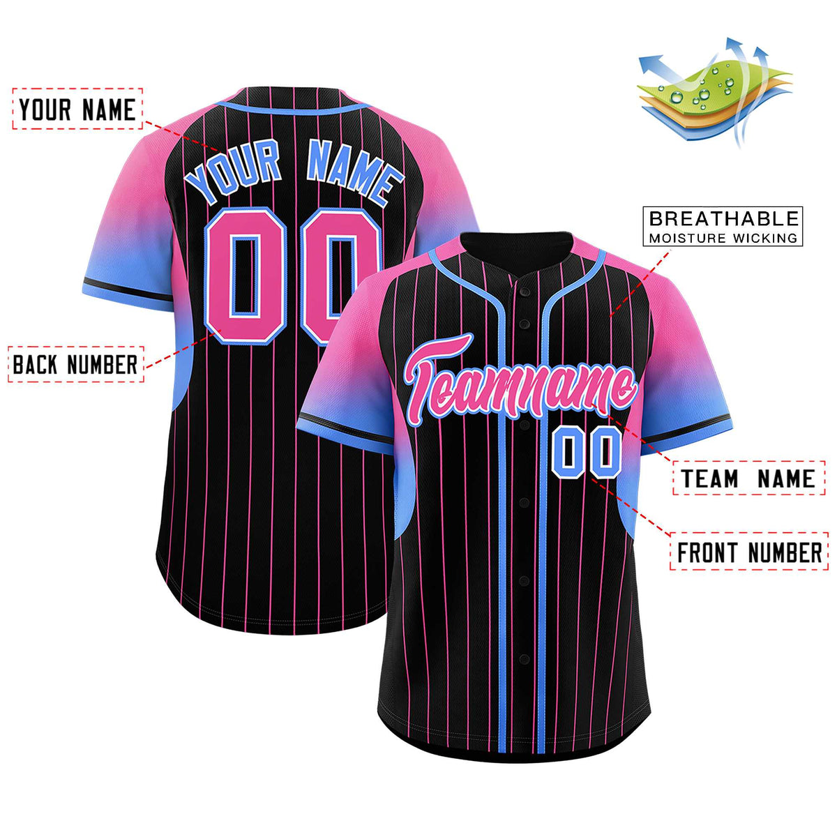 Custom Black Pink Stripe Fashion Sleeves Gradient Authentic Baseball Jersey