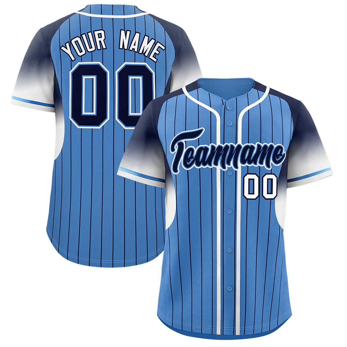 Custom Light Blue Navy Stripe Fashion Sleeves Gradient Authentic Baseball Jersey