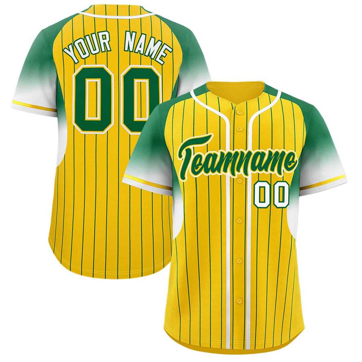 Custom Gold Kelly Green Stripe Fashion Sleeves Gradient Authentic Baseball Jersey