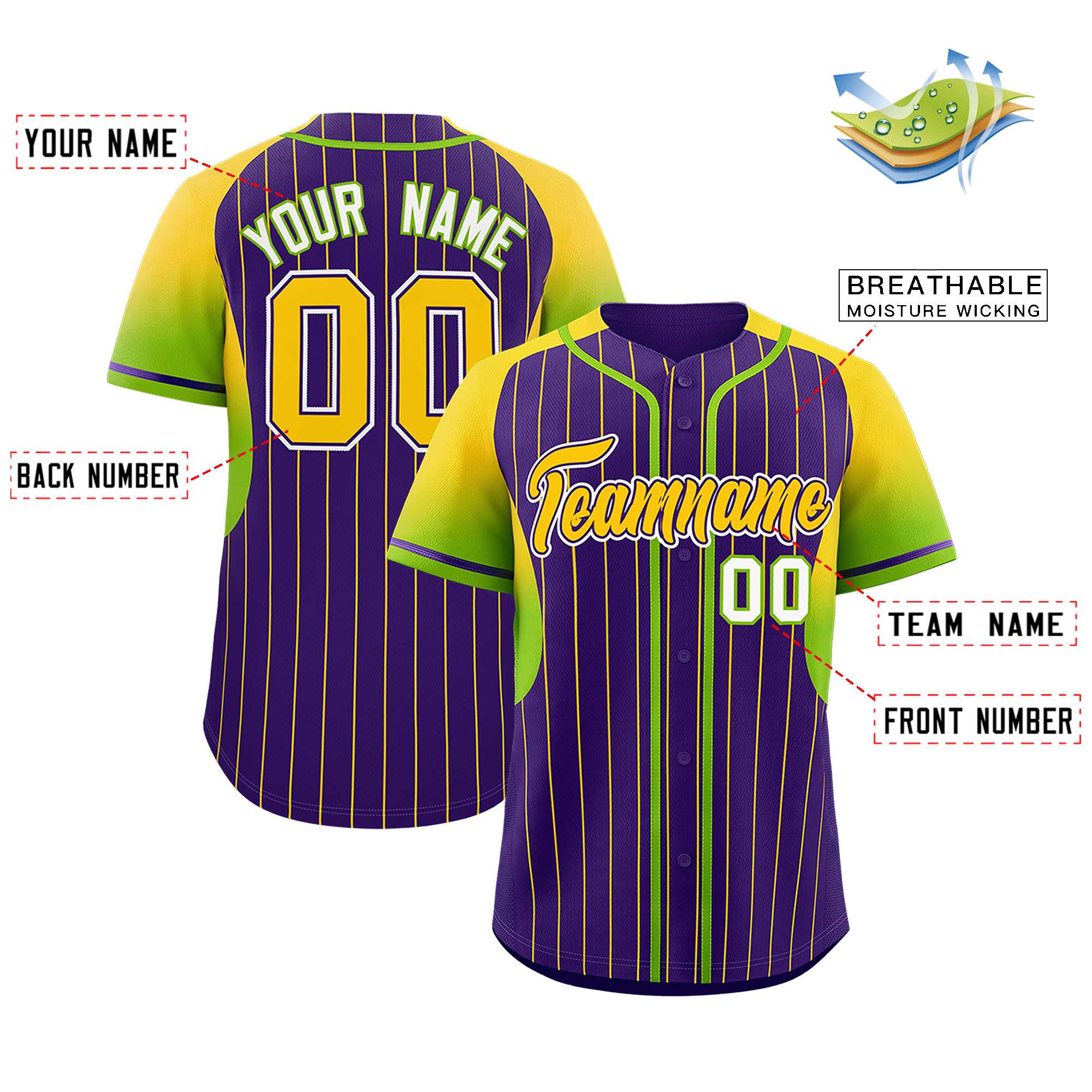Custom Purple Gold Stripe Fashion Sleeves Gradient Authentic Baseball Jersey