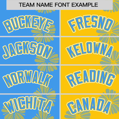 Custom Powder Blue Gold Split Fashion Flower Graffiti Pattern Authentic Baseball Jersey