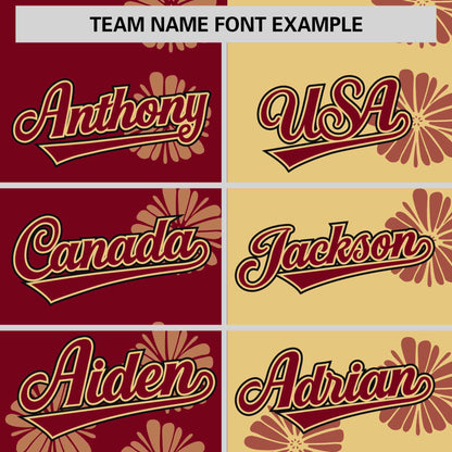 Custom Crimson Khaki Split Fashion Flower Graffiti Pattern Authentic Baseball Jersey