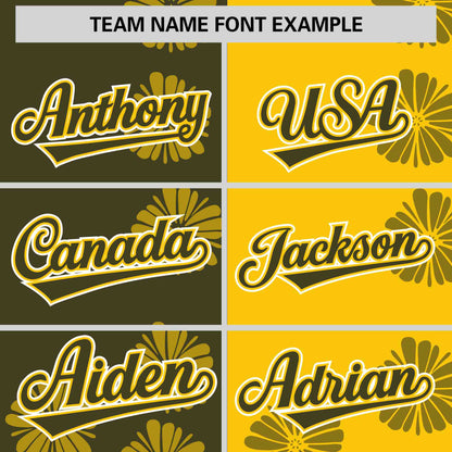 Custom Olive Gold Split Fashion Flower Graffiti Pattern Authentic Baseball Jersey