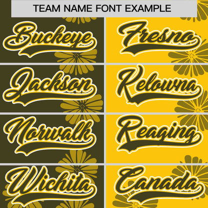 Custom Olive Gold Split Fashion Flower Graffiti Pattern Authentic Baseball Jersey