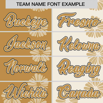 Custom Old Gold Cream Split Fashion Flower Graffiti Pattern Authentic Baseball Jersey