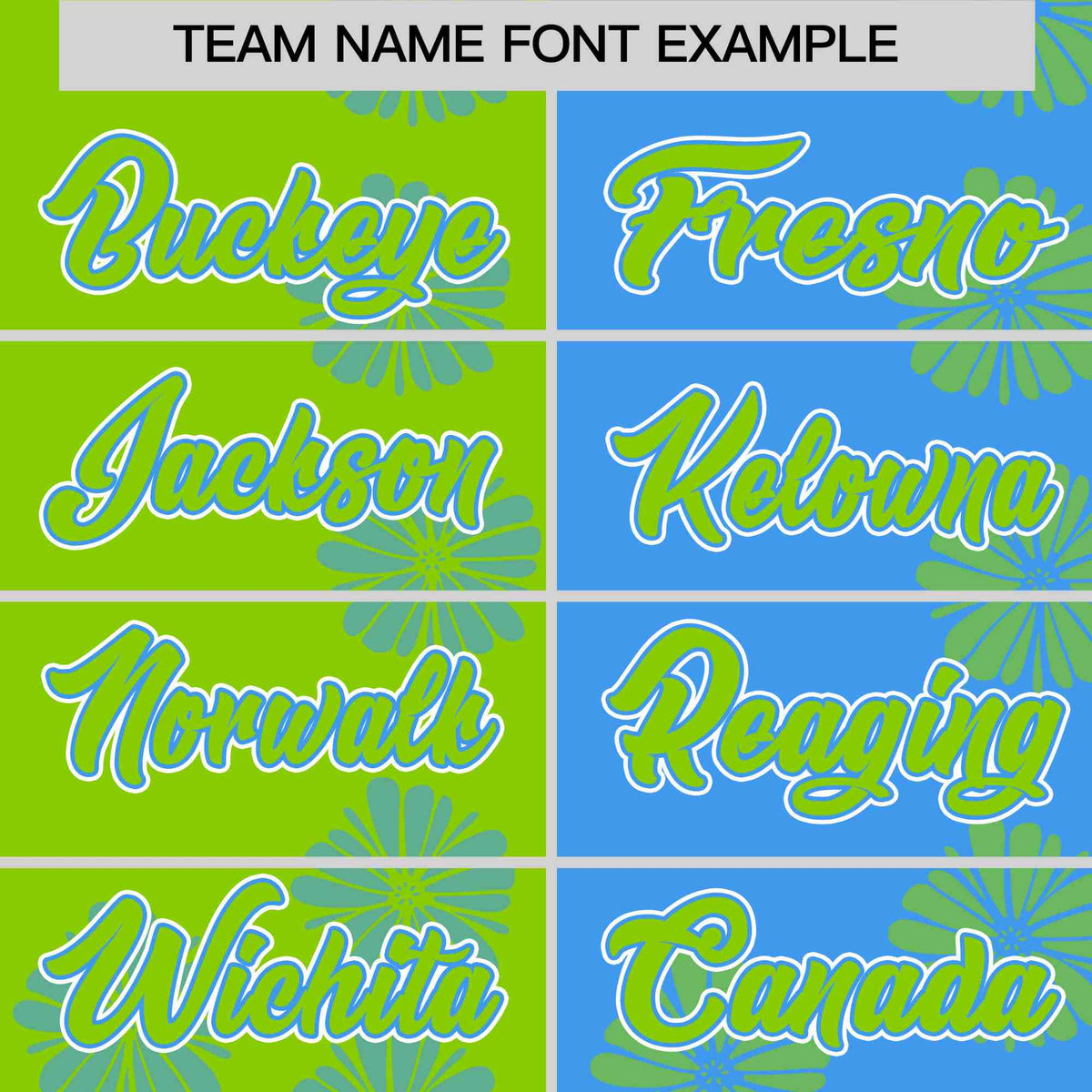 Custom Neon Green Powder Blue Split Fashion Flower Graffiti Pattern Authentic Baseball Jersey