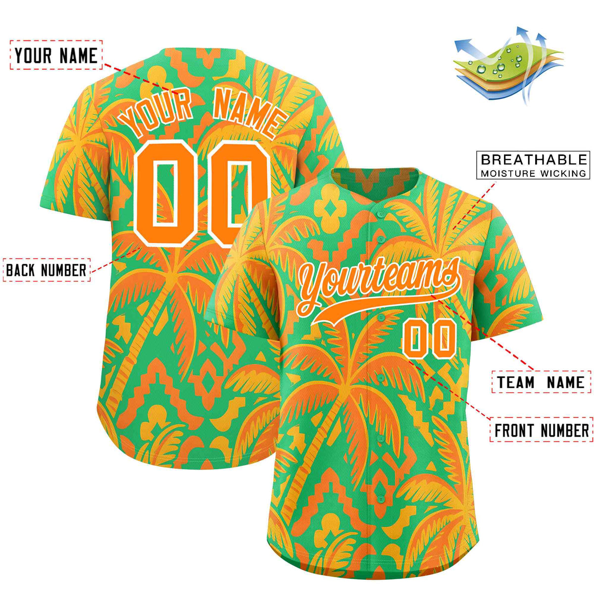 Personalized Multicolor Palm Tree Hawaiian Style Authentic Baseball Jersey