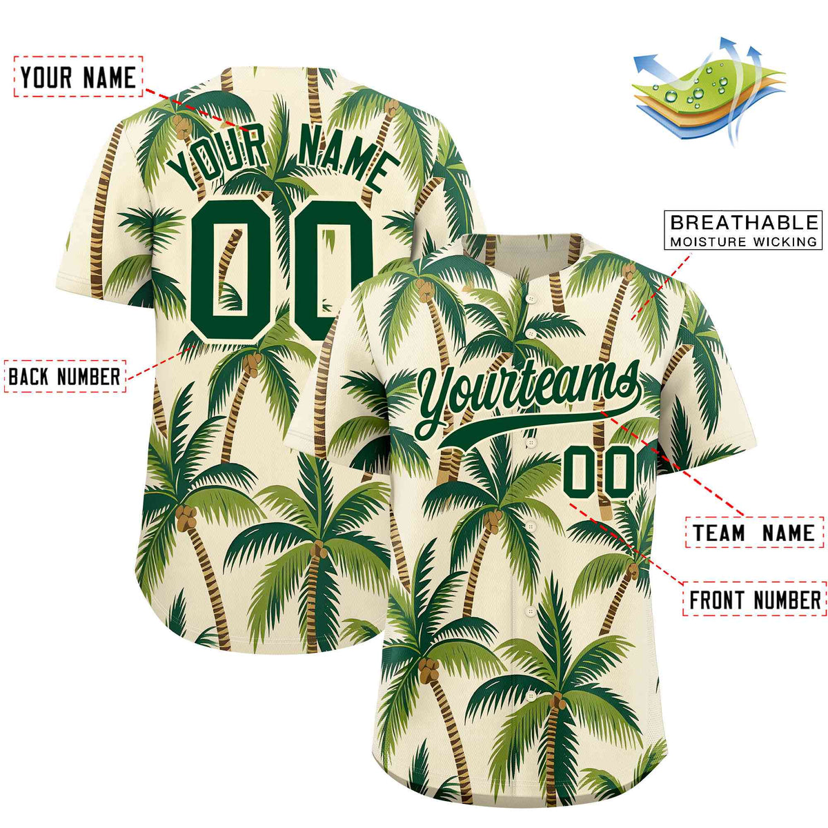 Personalized Multicolor Palm Tree Hawaiian Style Authentic Baseball Jersey