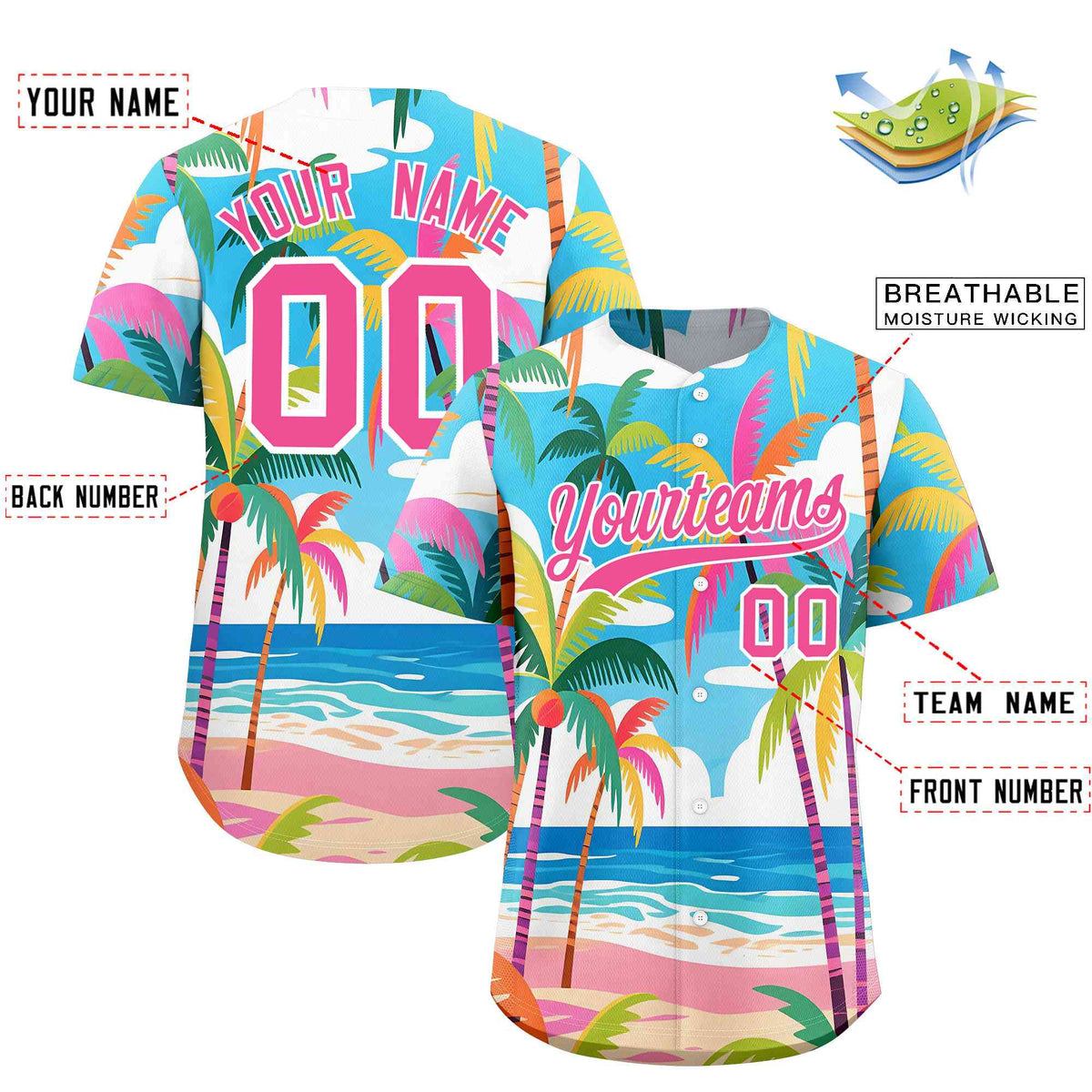 Personalized Multicolor Palm Tree Hawaiian Style Authentic Baseball Jersey