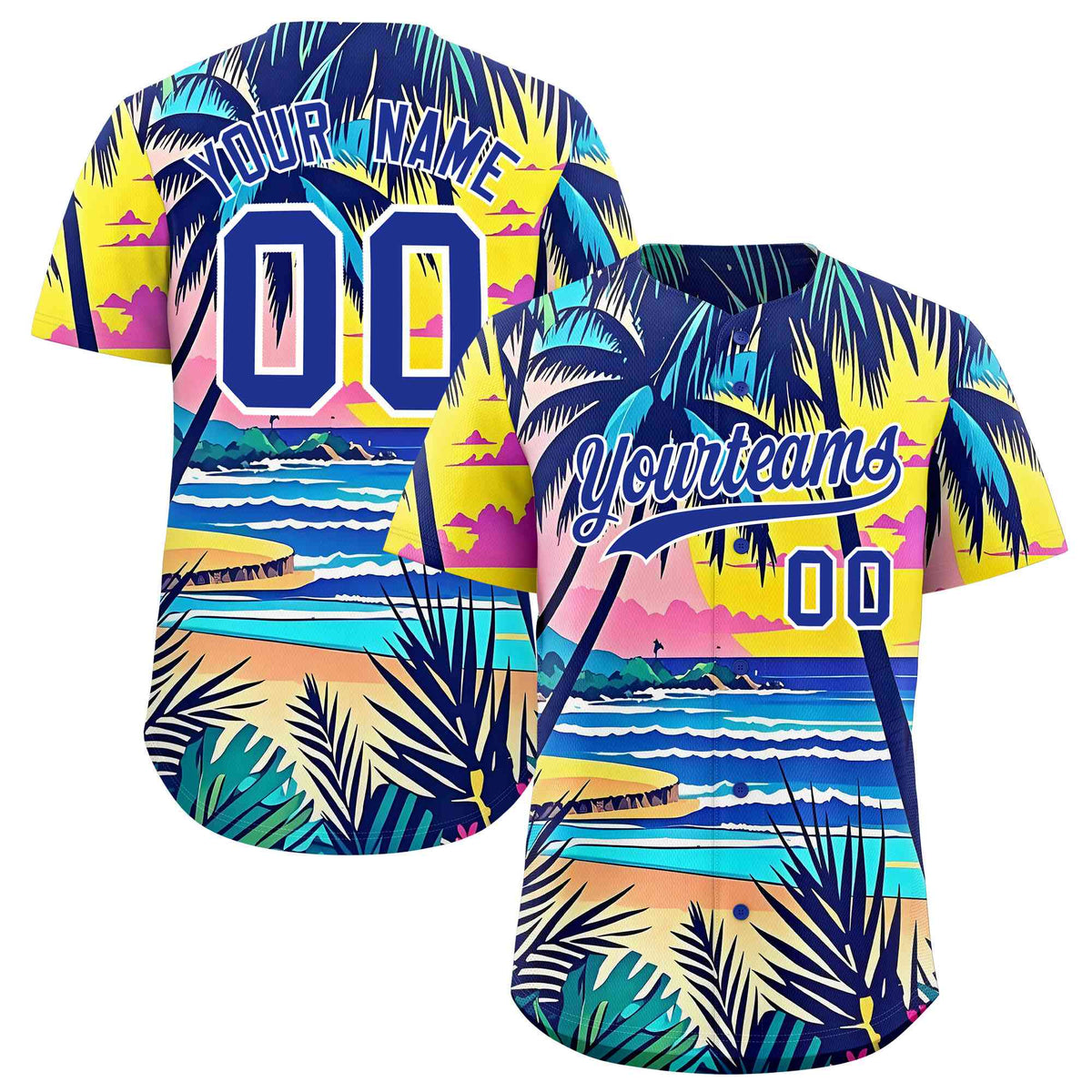 Personalized Multicolor Palm Tree Hawaiian Style Authentic Baseball Jersey