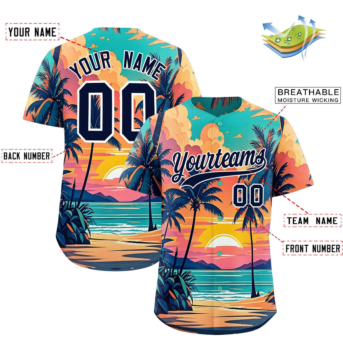 Personalized Multicolor Palm Tree Hawaiian Style Authentic Baseball Jersey