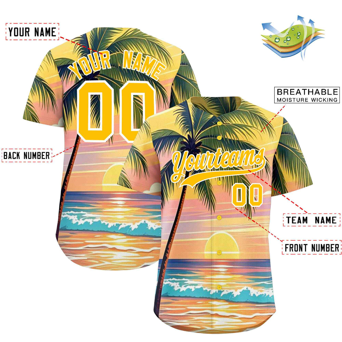 Personalized Multicolor Palm Tree Hawaiian Style Authentic Baseball Jersey