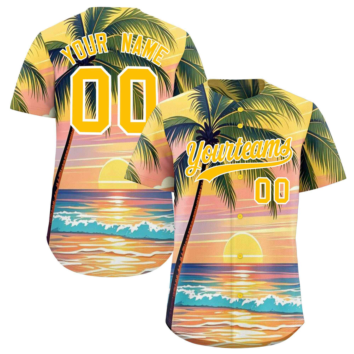 Personalized Multicolor Palm Tree Hawaiian Style Authentic Baseball Jersey