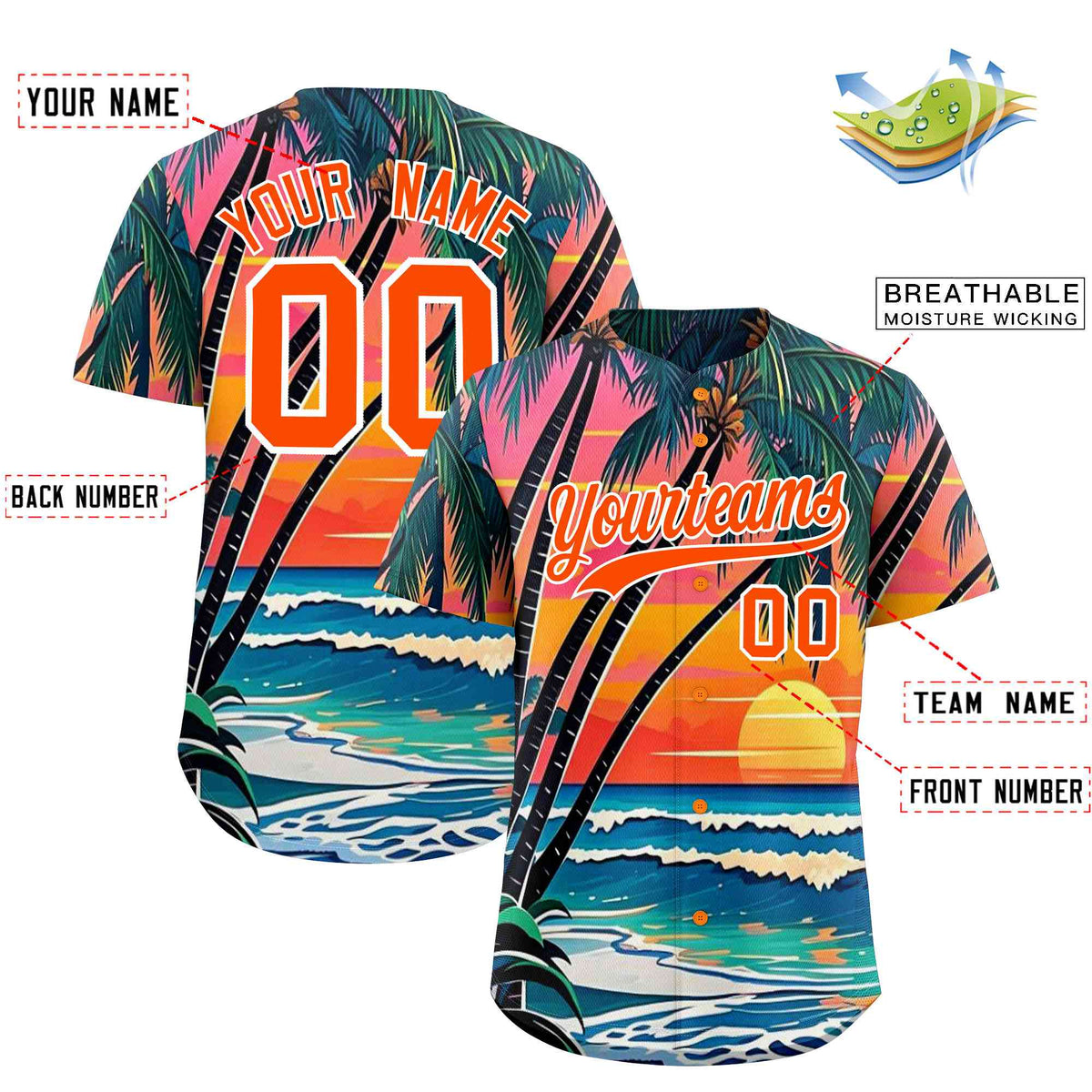 Personalized Multicolor Palm Tree Hawaiian Style Authentic Baseball Jersey