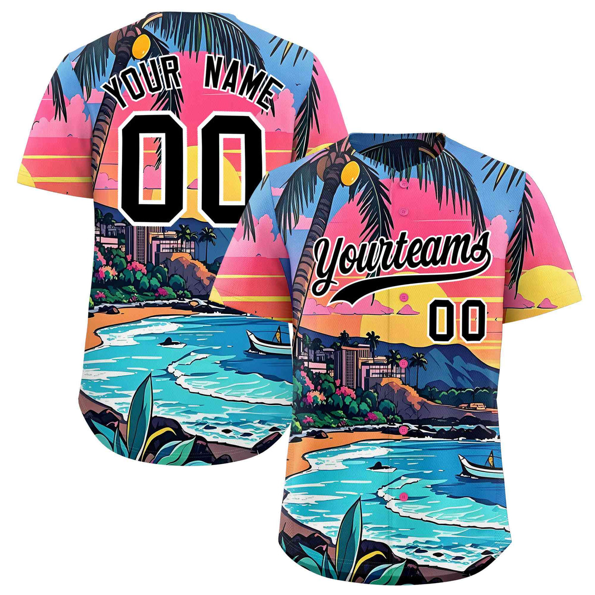 Personalized Multicolor Palm Tree Hawaiian Style Authentic Baseball Jersey