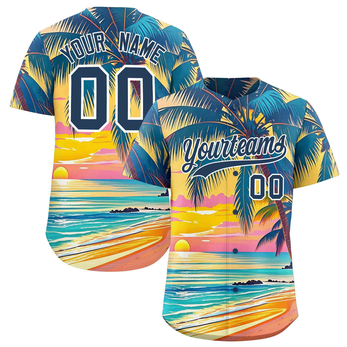 Personalized Multicolor Palm Tree Hawaiian Style Authentic Baseball Jersey
