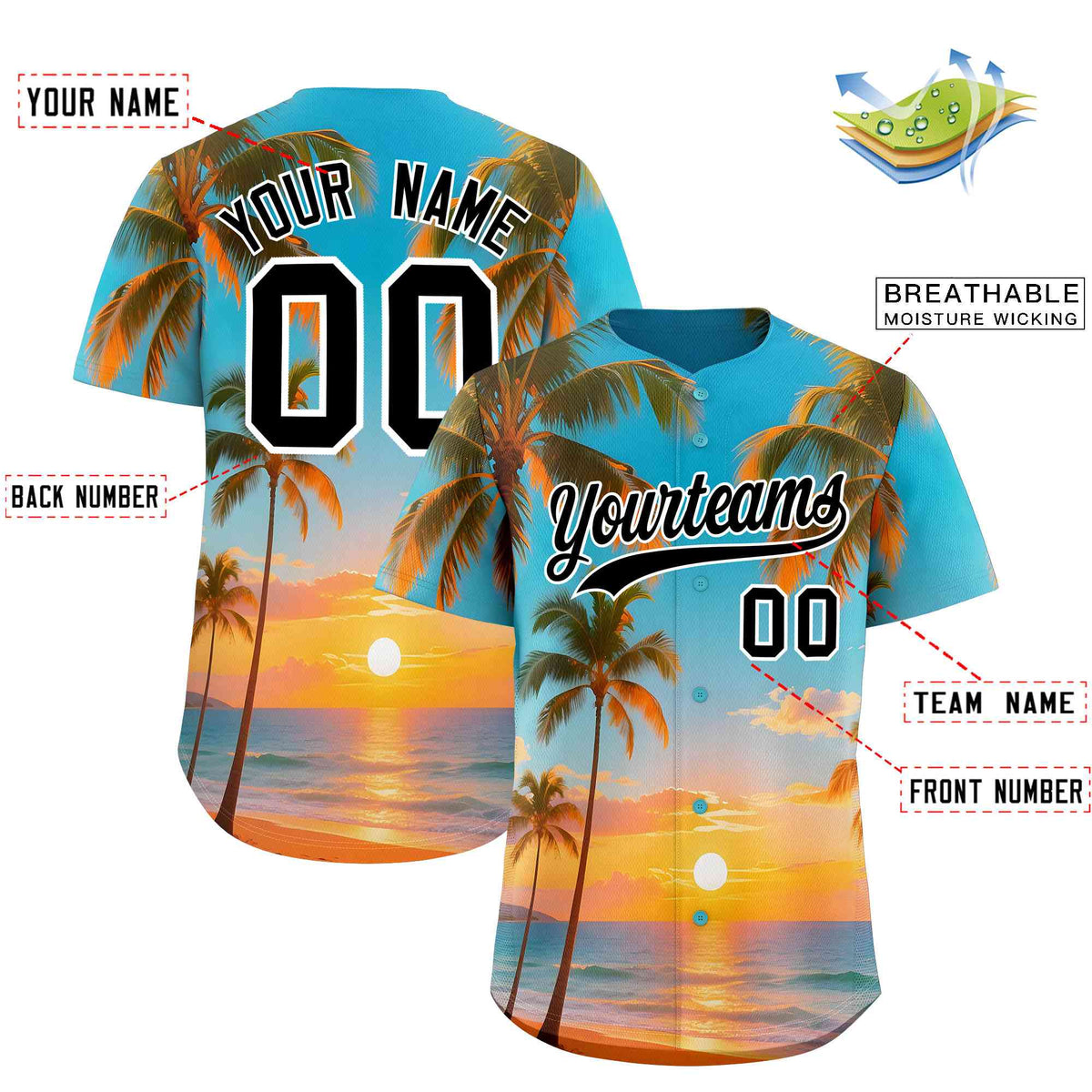 Personalized Multicolor Palm Tree Hawaiian Style Authentic Baseball Jersey
