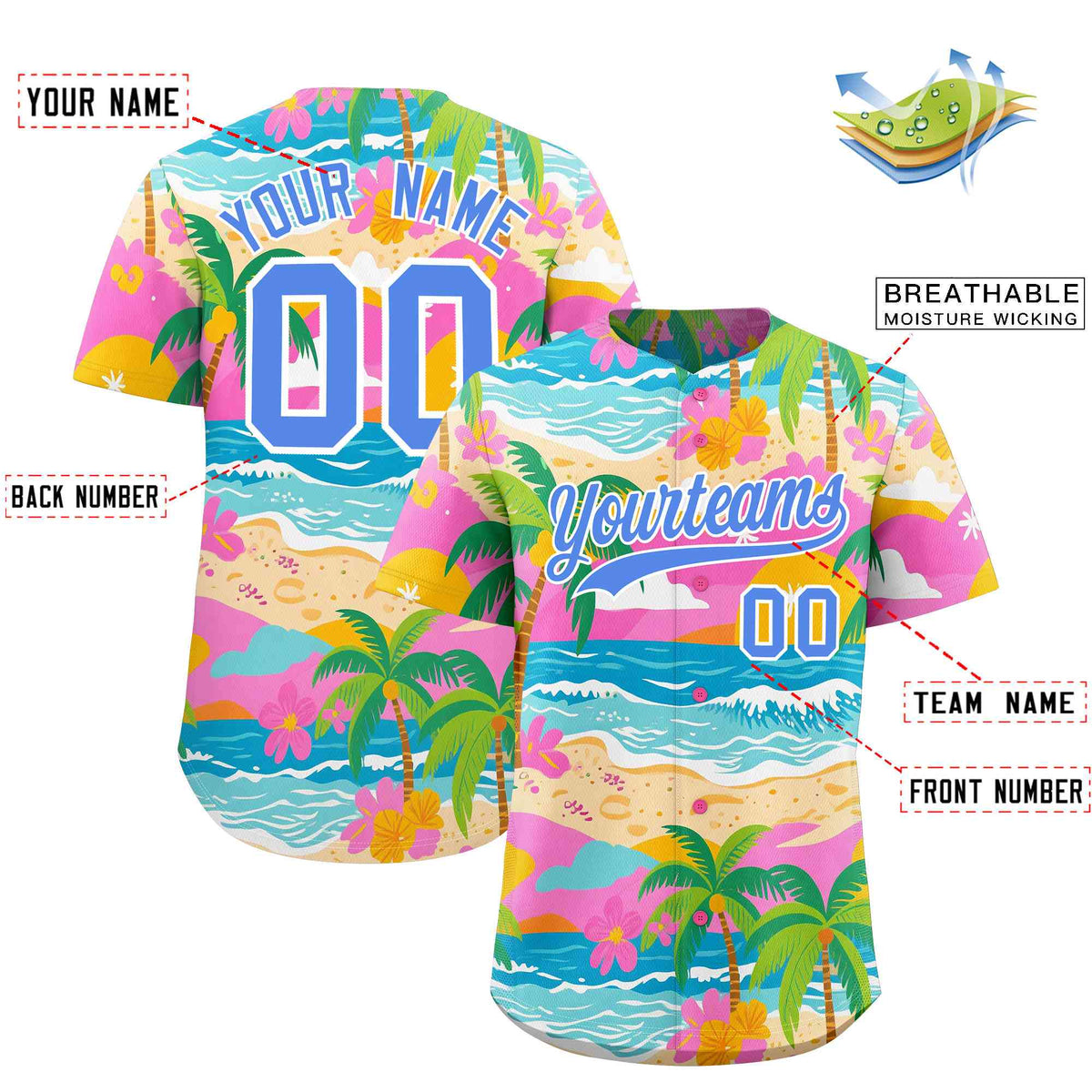 Personalized Multicolor Palm Tree Hawaiian Style Authentic Baseball Jersey