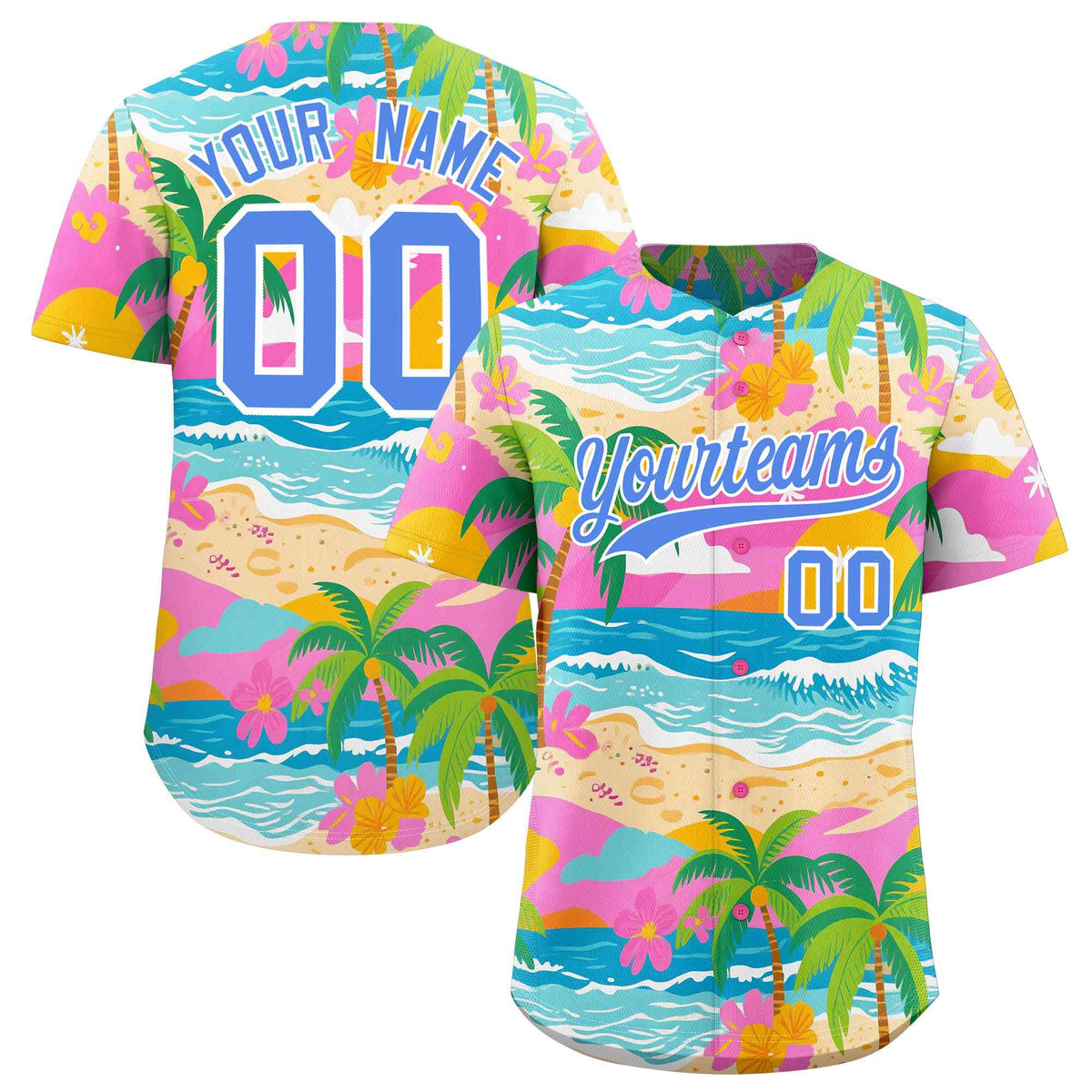 Personalized Multicolor Palm Tree Hawaiian Style Authentic Baseball Jersey