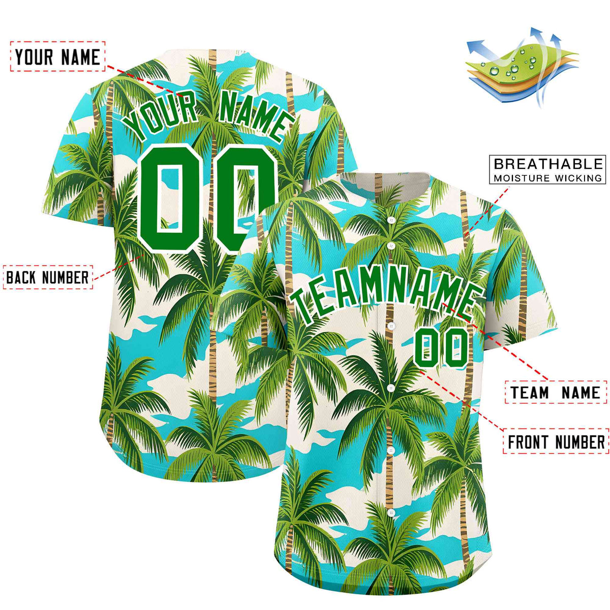 Personalized Multicolor Palm Tree Hawaiian Style Authentic Baseball Jersey