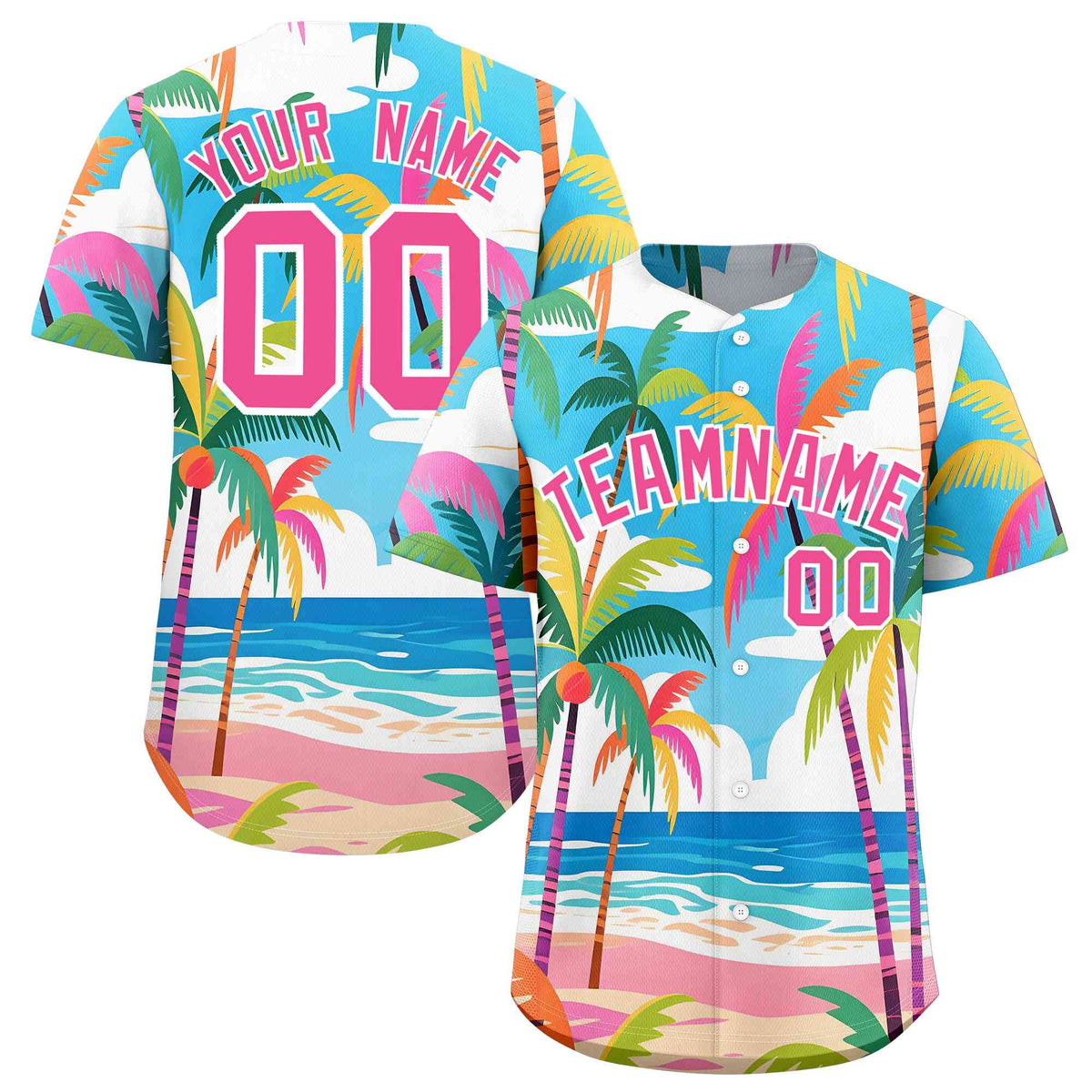 Personalized Multicolor Palm Tree Hawaiian Style Authentic Baseball Jersey